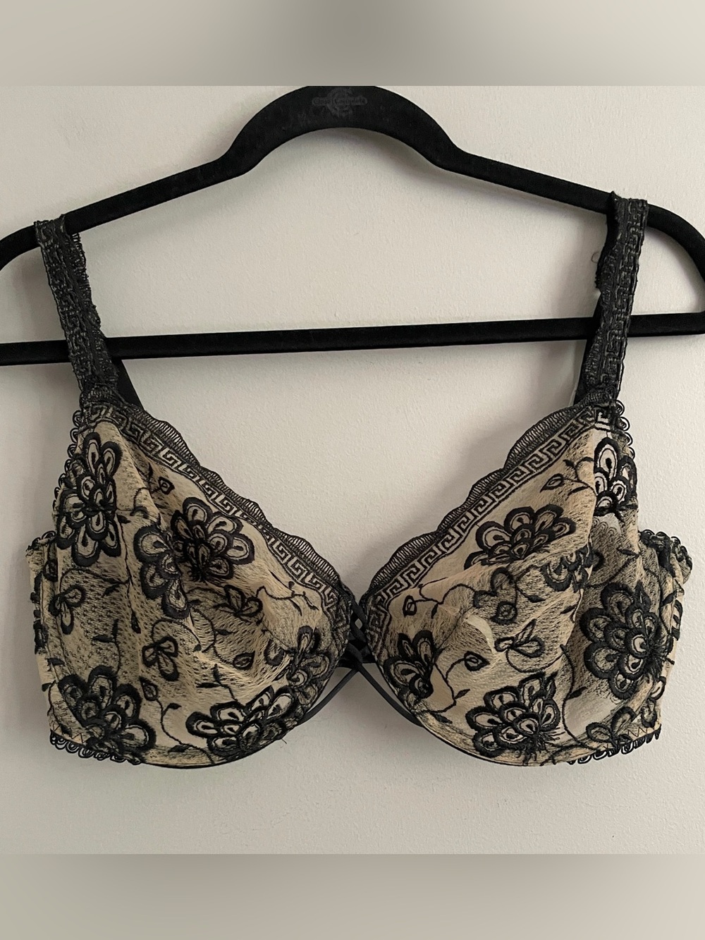 Maison Lejaby Black Nude Lace Embroidered Sheer Underwire Bra - 34E